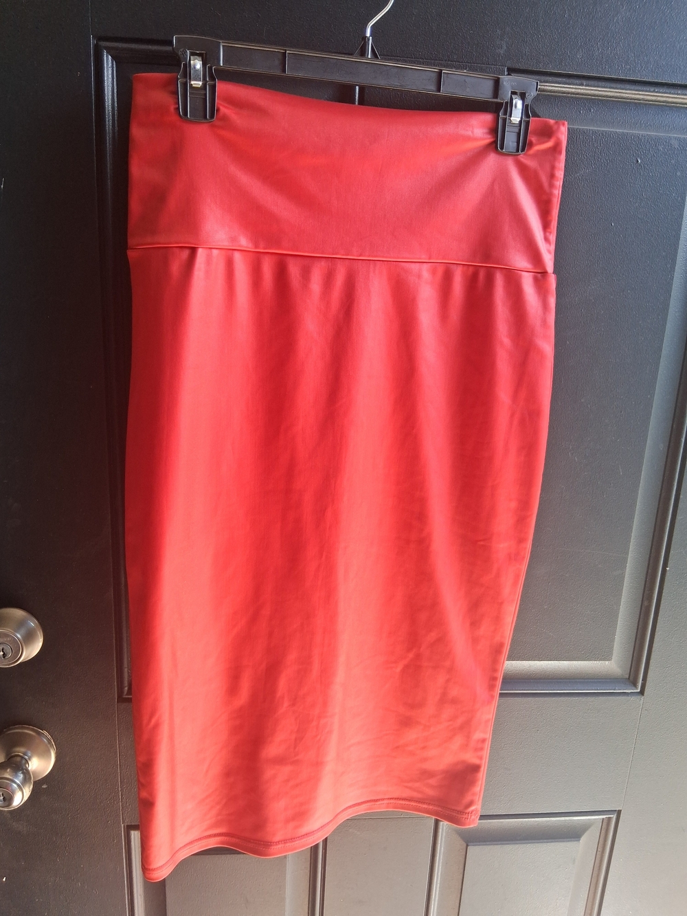 High-Waist Red Faux-Leather Pencil Skirt for Women